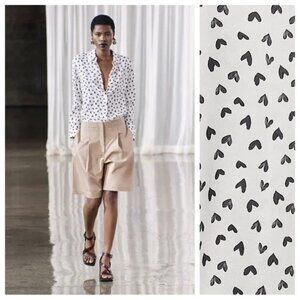 Zara Viscose White blouse with black Heart Print Medium
